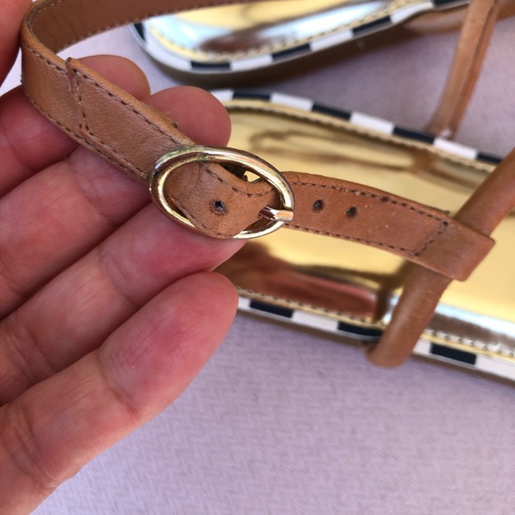 Gianni Bini Leather Navy Blue & Gold Tong Adjustable Ankle Strap Sandals 9.5 - Picture 7 of 16